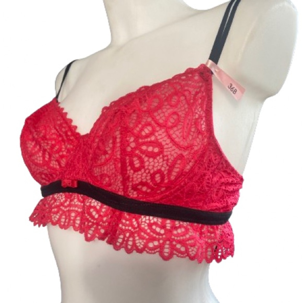 LaVie en Rose Red & Black Lacey Underwire Bra Bralette Lingerie Top 36B NWT